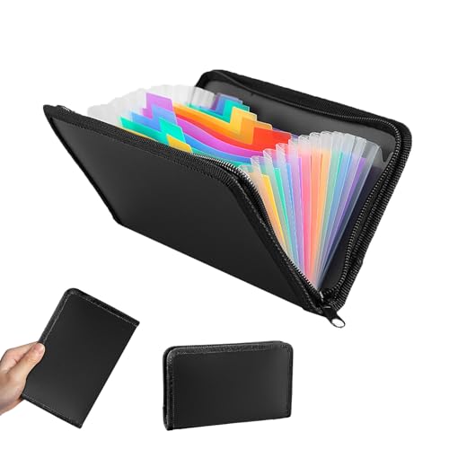 Receipt Organiser, 2PCS Expanding File Folder A6 Receipt Folder 13 Pockets Portable Accordion Document Organiser with Zipper and Colourful Labels