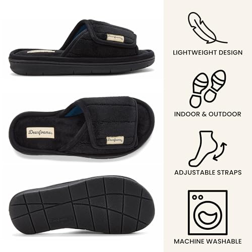 Image of Dearfoams Mickey Adjustable Terry Slide, Memory Foam Washable Open Toe Indoor Summer House Slippers