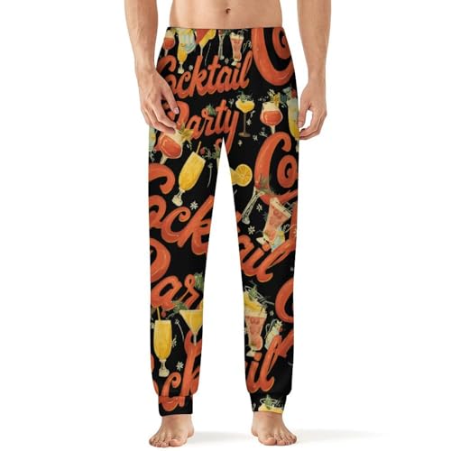 Cocktail Party Vintage 80s Men's Pajama Bottoms Sleep Lounge Soft Comfy Pants Sleepwear