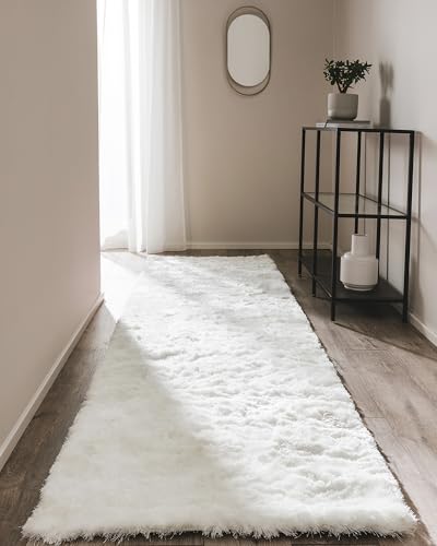 Tapis shaggy à poils longs Whisper Blanc ø 80 cm rond - Tapis doux pour salon