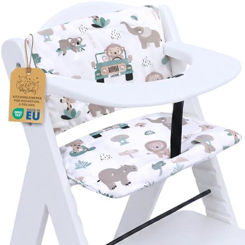 Sitzkissen für Hochstuhl 2-teilig Sitzverkleinerer Baby Sitzauflage Kinder | für Hauck und gängige Holz-Hochstühle mit Klettverschluss Rückenlehne wasserabweisend weich gepolstert