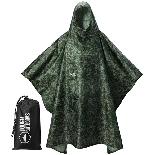 Tough Outfitters Military Poncho - Waterproof Camo OCP Rain Jacket - Extra Large, Heavy Duty, Tear-Resistant Tactical Poncho