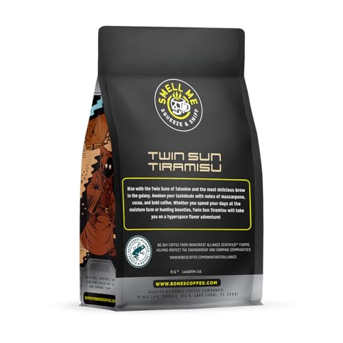Bones Coffee Company Star Wars Twin Sun Tiramisu Flavored Coffee, Medium Roast Low Acid Arabica Beans Compatible with Auto drip and French Press Coffee Maker, 12 Oz Ground