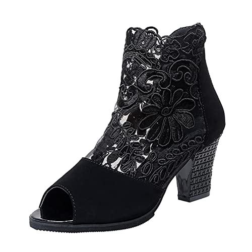 Bottines en maille dentelle à talon compensé pour femme | Élégance