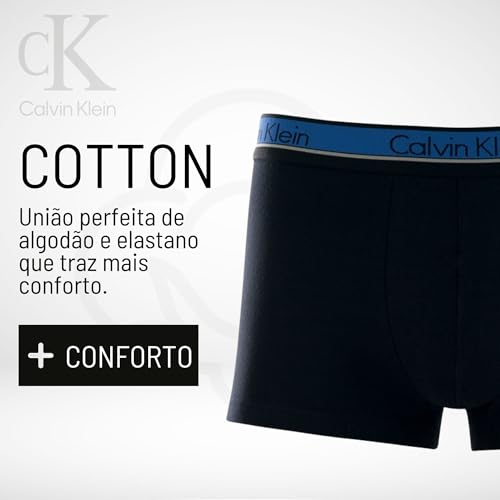 Calvin Klein Cueca Boxer Trunk Algodão Masculina Original, Azul Marinho e Preto, G