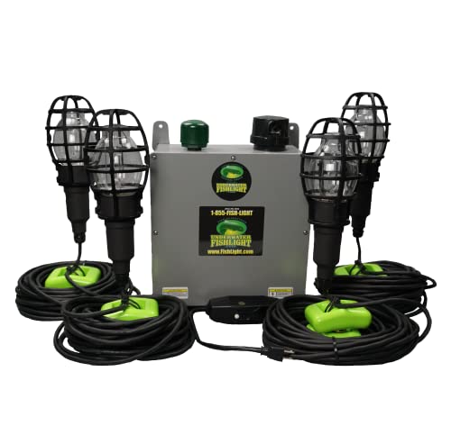 Underwater Fish Light 175W Quad Light for Docks with 50’ of Marine Grade Wire, Easy to Install,