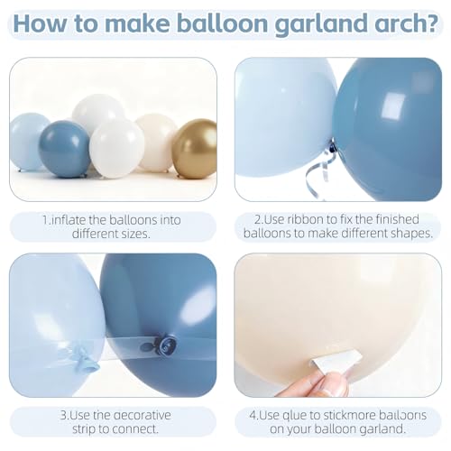 Image of Dusty Blue and Gold Balloons, Light Blue White Sand, Latex, Party Decor | 50 Pcs 12 In, Dusty Blue Gold Balloons, for Gender Reveal Birthday Graduations Weddings Bridal Shower Party Decorations