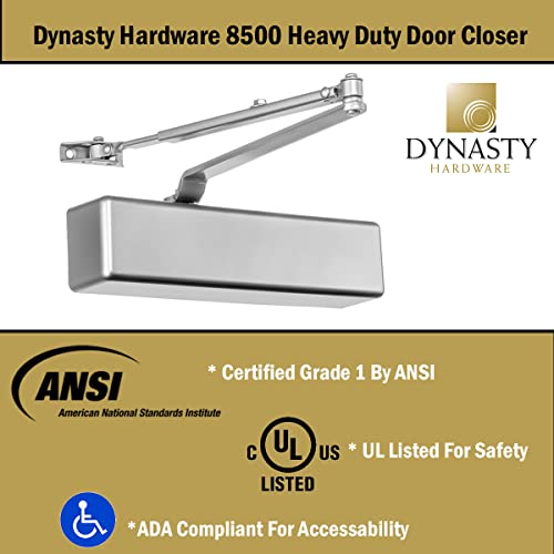 Dynasty Hardware Door Closer, Grade 1 Heavy Duty Commercial Hydraulic Closer, Self-Closing, Adjustable Spring Size 1-6, ADA Compliant, Surface Mount, Sprayed Aluminum, Series 8500