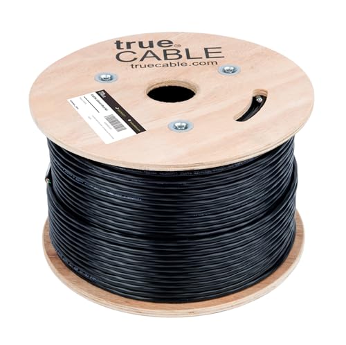 Image of TRUE CABLE Cat5e Direct Burial Bulk Ethernet Cable, Unshielded U /UTP, 500ft, Black, Waterproof, Outdoor OSP Jacket, 24AWG Solid Bare Copper, 350MHz, PoE++ 100W