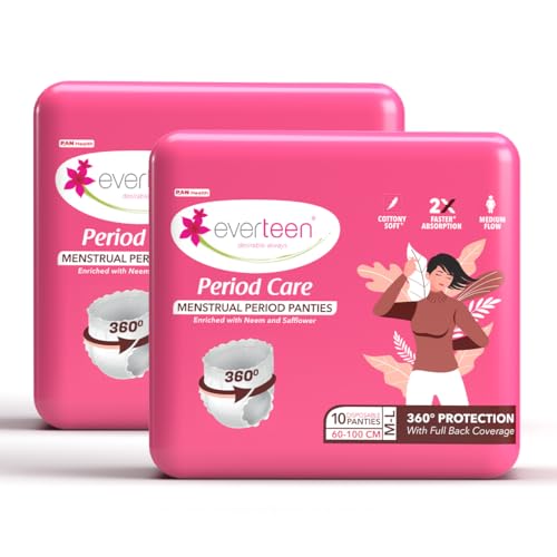 Image of everteen Period Panty for Women & Girls - M-L, (10x2) Disposable Period Panties for Heavy Flow, 360 Degree Leakage Protection, Maternity Pads after Delivery, Overnight Protection - Pack of 2
