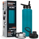 VIORA Termo de Acero Inoxidable para Agua y Café 1200 ml (40 oz): Contiene 3 Tapas para Diferentes tipos de Bebidas, Ideal...
