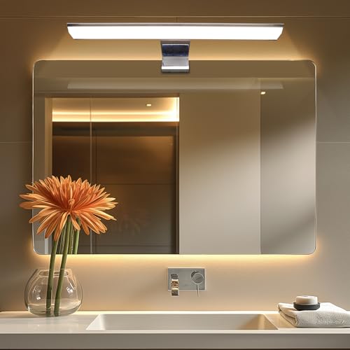 da LIGHT LED Spiegellampe 8W 580LM, Badzimmerlampe 30CM, IP44 Spritzwassergeschützt Spiegelleuchten, 4000K Neutralweiß Einfache Installation, Farbe Chrome