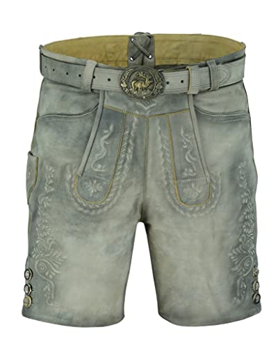 top str Herren Trachten Lederhose Herren kurz Lederhose | Oktoberfest Lederhose Wildbock Lederhosen mit gurtel 46-64 (62), Beige Cover
