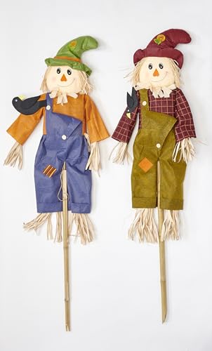 60 Scarecrow with Crow on Pole Set of 2