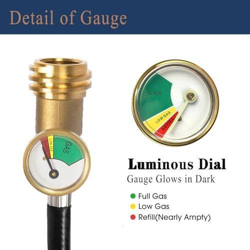 Image of 5 FT Propane Extension Hose with Gauge, Leak Detector Replacement Hose for Gas Grill, Heater, RV & Propane Appliances - Acme to Male QCC /POL Fittings