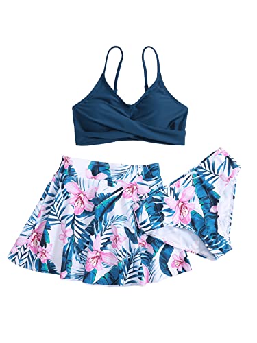 Soly Hux Girl's Floral Print Bikini Bathing Suit With Beach Skirt 3 Piece Swimsuits Multi Floral 160 #TOP7