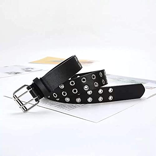 INOGIH Double-Grommet-Belt Leather Punk-Waist-Belt with Chain for Women Jeans Dresses - Thumbnail 6