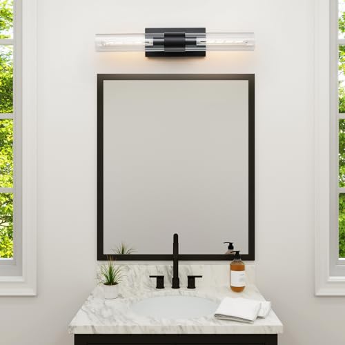 QUENEY 2-Light Matte Black Bathroom Light Fixtures with Glass Shades,Modern Wall Sconce for Bedroom Bath Mirror Lights. by QUENEY - Used condition - Image 6
