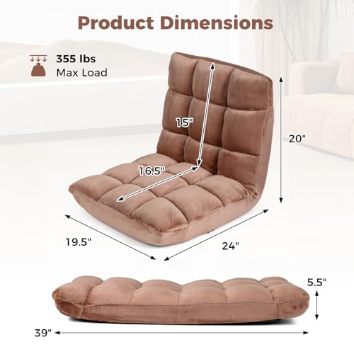 Image of COSTWAY Floor Chair, Video Gaming Chairs with Back Support | Adjustable 14-Position, Alloy Steel Frame, Lazy Sofa Lounge Recliner for Adults Kids (Tan)