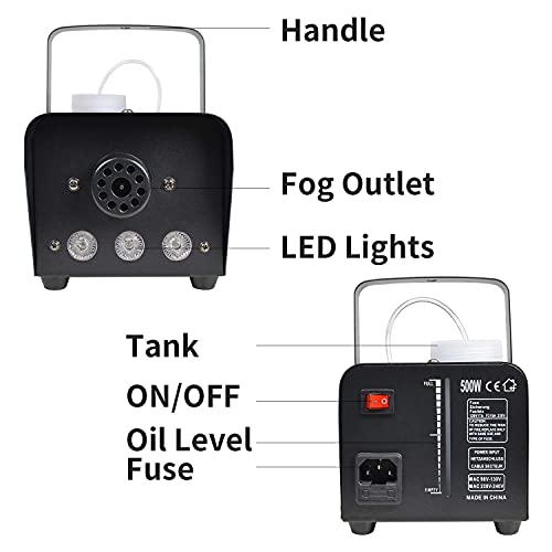 Halloween Fog Machine With Lights - 3 Stage Led Lights With 12 Colors & Strobe Effect For Party Wedding Holiday Christmas - 500W Upgraded Wireless Remote Potable Smoke Machine #TOP3