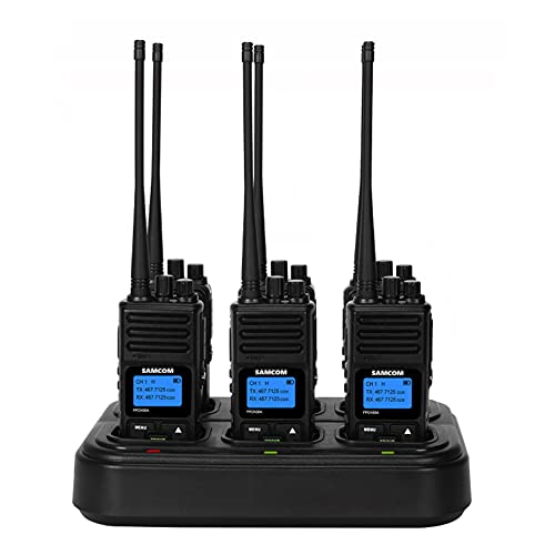Image of SAMCOM FPCN30A 5W Two-Way Radios 6-Pack with 6-Way Multi-Charger Station | UHF Heavy Duty Walkie Talkies 1500mAh Rechargeable Charger Gang Group Talk for School Security Events Logistics Hospitality