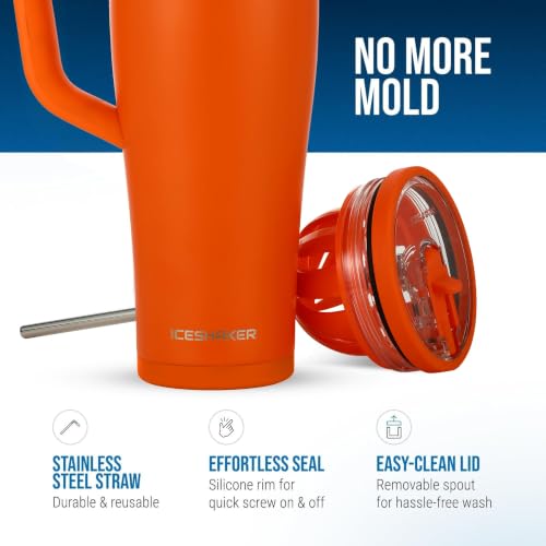Image of Ice Shaker 32 oz Tumbler with Handle and Straw | 32oz Orange | Cold for 30+ Hours | 2-in-1 Tumbler Shaker Bottle | Odor-Free 32 ounce Bottle for Water, Protein Shakes, Smoothies, Cocktails