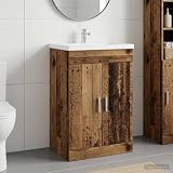 Ordellia Meuble lavabo Salle Bain Bois Ancien, Armoire Rangement Vasque sous Placard en Bois d ingénierie, Porte à charnières, pour WC Douche buanderie, Organisateur Cache Siphon