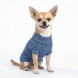 MengMengDa Small Dog Sweater, Soft Knit Dog Clothes for Spring Transition, Lightweight Puppy Outfit for Chihuahua, Yorkie, Cat, Cute Doggy Apparel for Spring Morning Walks (Dark Blue, S)