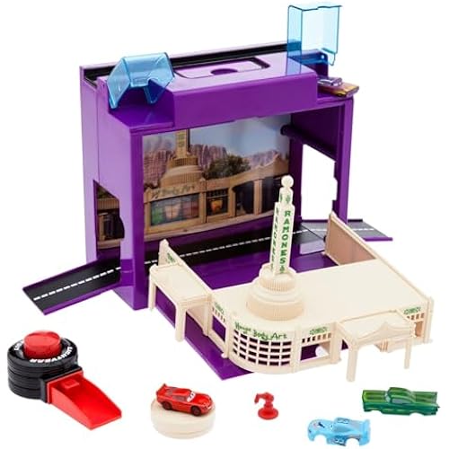 Disney Store Official Pixar Cars Play Set - Toolbox Case with Lightning McQueen & Ramone Die Cast Cars, Launcher, Body Shop, Turntable, Track & More