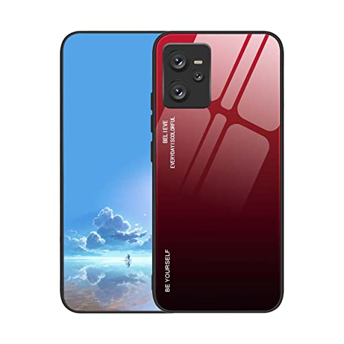 UPLAI Funda para Realme C35 4G/Realme Narzo50A Prime, Ultra Delgado Degradado de Color Vidrio Templado Antigolpes Carcasa, Silicona TPU Suave Elegante Estuche Caso.Negro Rojo