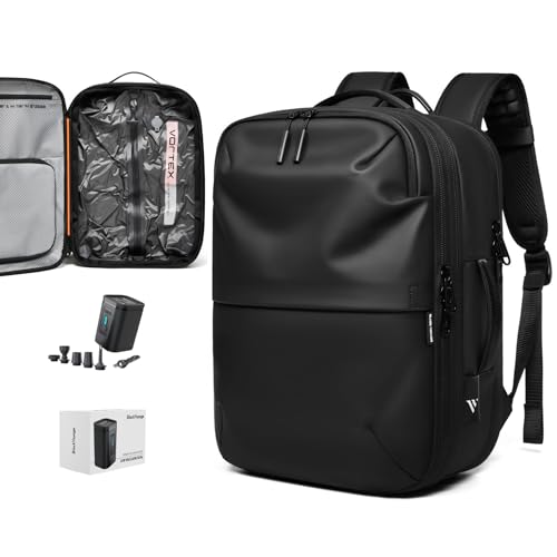Vortex Vacuum Seal Travel Backpack 45L Expandable Air Compression System Water Resistant Carry-On Suitcase Luggage Black AERO Lite - Vacuum Pump Included
