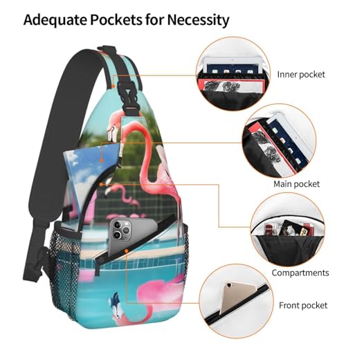 Mochila tipo bandolera unisex con estampado flamingo y piscinas miniatura 4