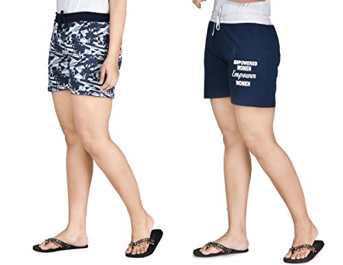 Image of Club A9 Womens 100% Organic Cotton Printed Regular Shorts - Pack of 2 (Multicolor)