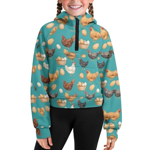 Teens Girls Pullover Hoodies Half Zip Hooded Sweatshirt Soft Long Sleeve Cropped Top Hoodies Jackets with Pocket
