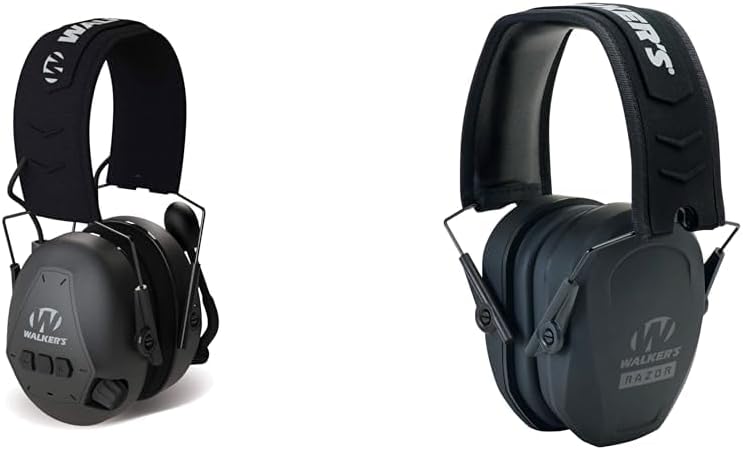 Walker's Bluetooth Passive Muff 25dB NRR Hunting Shooting Earmuff w/Boom Mic Razor Slim Passive 27dB NRR Earmuff