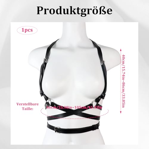 CJAPGJW Punk Leder Körperkette, Verstellbare Taillengürtel, Harness Damen Oberkörper, Modeaccessoire Geeignet Für Musikfestivals und Partys, Frauen Mädchen Cosplay Damen