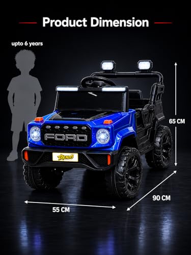 Image of Trenzo Kids Electric Ride On Jeep Car for 2-6 Years | 4x4 Style Battery Operated Toy Car with Steering Wheel, Music, LED Lights | Indoor & Outdoor Ride On Vehicle for Boys & Girls