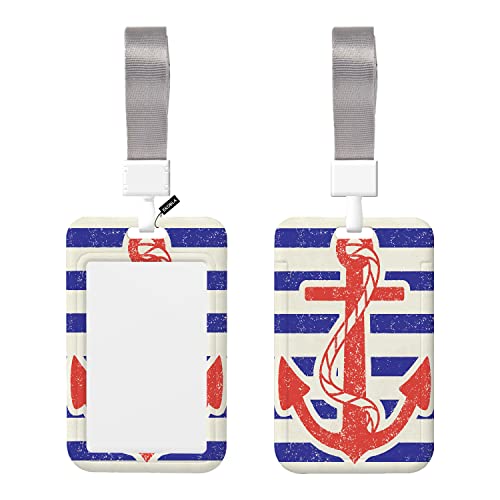 Ekobla Card Name Tag With Lanyard Red Anchor Vertical Id Protector Badge For Nurse Doctor Teacher Student Vintage Nautical Stripes Sea Theme Navy Adventure, Blue Red #TOP15