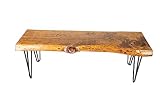 SRL Rustic Logwerks Hairpin Leg Wood Bench - Live Edge Small Bench for Home & Kitchen— Handcrafted Wooden Bench — Rustic Furniture (48”, 4Ft Honey Pine, Black Hairpin Legs)