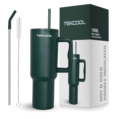 Image of Tumbler with lid and Straw 1200ML Cup Stainless Steel Hot and Cold with Handle and Lid 2 Straw Vacuum Insulated Tumbler for Water, Iced Tea or Coffee Office Gym Travelling