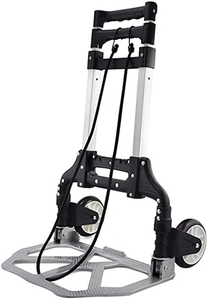 KANANI STOREKANANI STORE Aluminum Folding Luggage Cart Aluminum Folding Dolly Heavy-Duty Luggage Trolley Cart with Telescoping Handle and Rubber Wheels 80KG Loading Capacity Hand Shopping Trolley