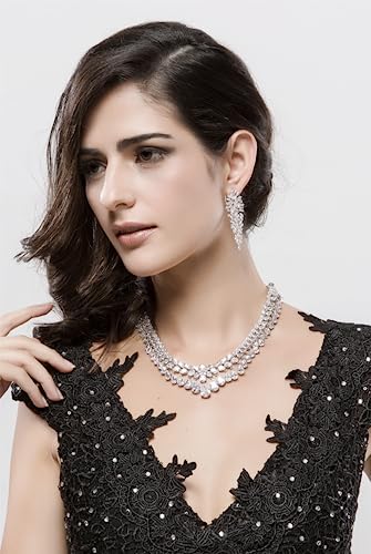 White Gold Plated AAAAA Australia Crystal Wedding Bridal Bridesmaid Clear Teardrop Cubic Zirconia Chandelier Stud Dangle Earrings for Women & Teen Girls4