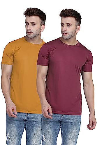 Image of TQH Men Dri Fit Polyester Half Sleeve Round Neck Multicolor t Shirts - Combo Set of 2