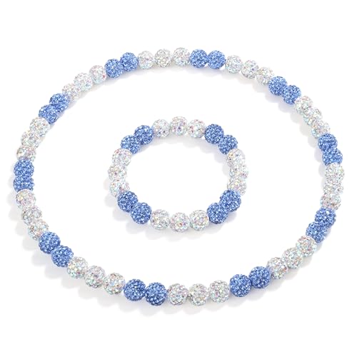 QINJIEJIE Baseball Bead Necklace for Men Baseball Drip Accessories White Light Blue Bling Diamond Rhinestone 16in Chain and Bracelet Set Cool Gifts Player Lover