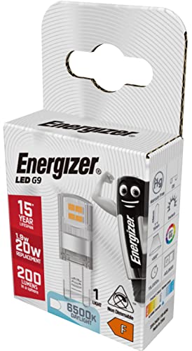Energizer G9 LED Light Bulb. 1.9W (20w Halogen Equivalent) 220-240V. 200 Lumens. Bi-Pin Base Energy Saving. Daylight 6500k