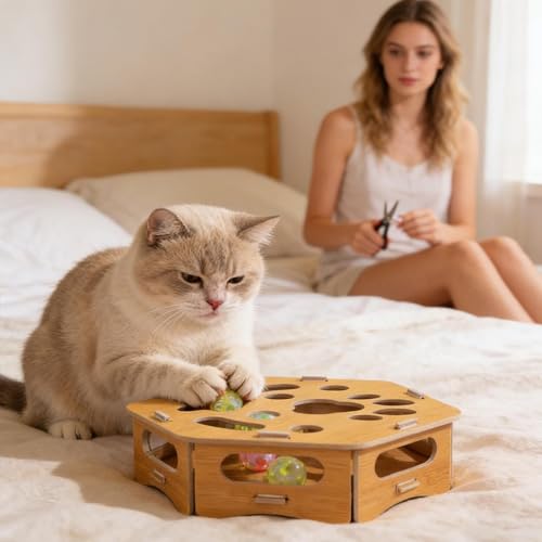 Exercice et jeu de chaton avec la boîte lime-griffes interactive en bois naturel - 8