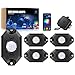 MICTUNING 2nd-Gen RGB LED Rock Lights with Bluetooth Controller, Timing Function, Music Mode - 4 Pods Multicolor Neon LED Light Kit