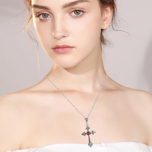 Bipl Halloween Kreuz Vampir Accessoires, Kreuz mit Rotem Juwel, Halloween Kette, für Männer und Frauen Vampir Cosplay
