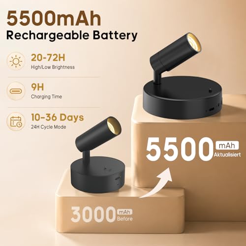 Image of GOODEA Spotlights Indoor with Remote, 5500mAh Rechargeable Battery Plant Spotlight Indoor, Wireless Uplighting with 3 Colors & 24H Cycle Timer, Picture Light for Painting(4 Pack 5500mAh, Black)