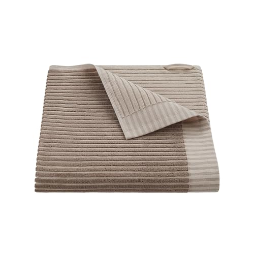Martex Restore Sculpted Stripe Bath Towel Soft Absorbent Moisture-Wicking and Quick to Dry Lightweight for Everyday Use Comfortable Feel with Convenient Loop for Hanging 30 x 56 Tan